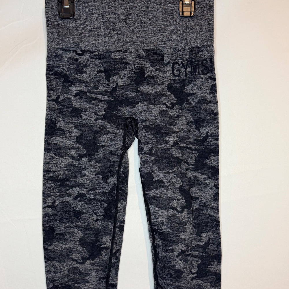 Gymshark Adapt Camo Seamless Leggings Black Grey High Waisted Ruched Back Small - Picture 3 of 8